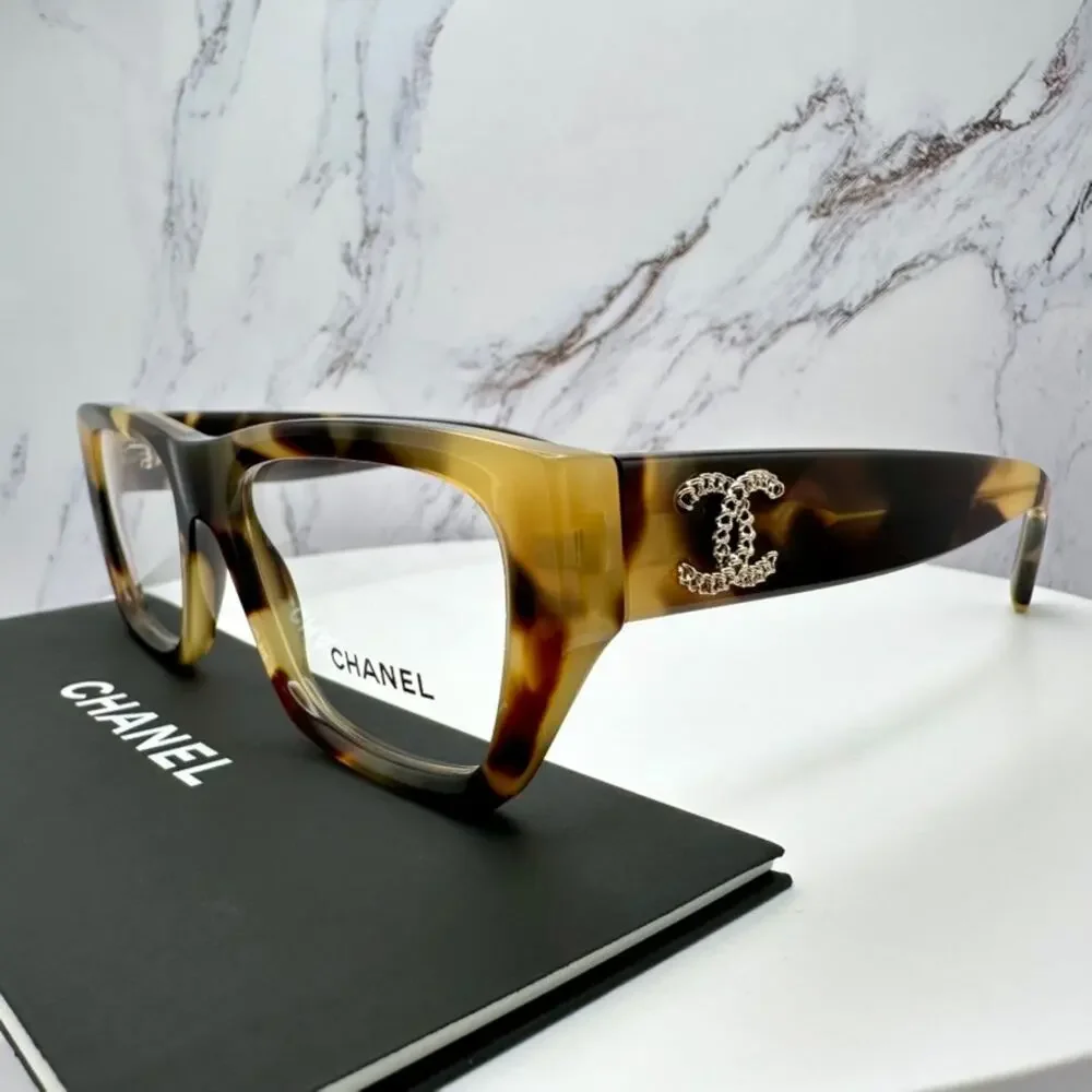 New CHANEL Eyeglasses Brown Gold Chain CC Rectangle 52mm Rx-able - Picture 3 of 16